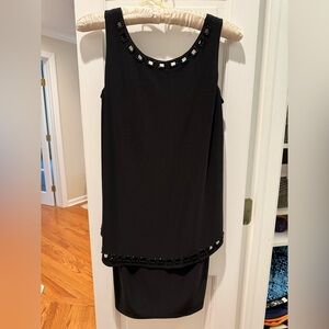 Black Sleeveless Dress with Embellished Neckline